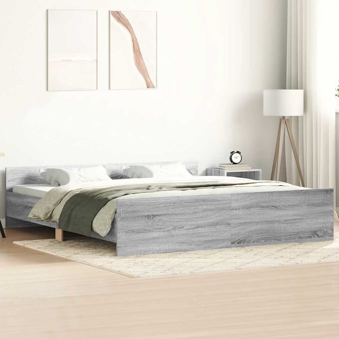 vidaXL - Bedframe - met - hoofd- - en - voeteneinde - grijs - sonoma - 160x200 - cm