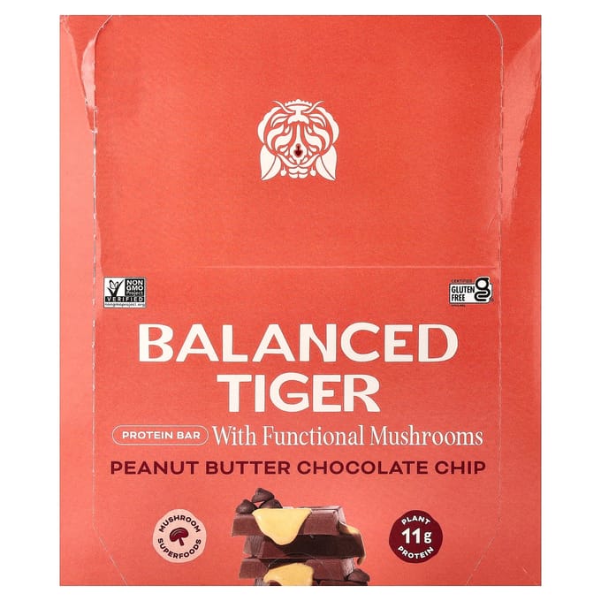 Balanced Tiger Proteïnereep, Pinda Boter Chocolade Chip, 12 Repen, 44g (1.55oz) Elk