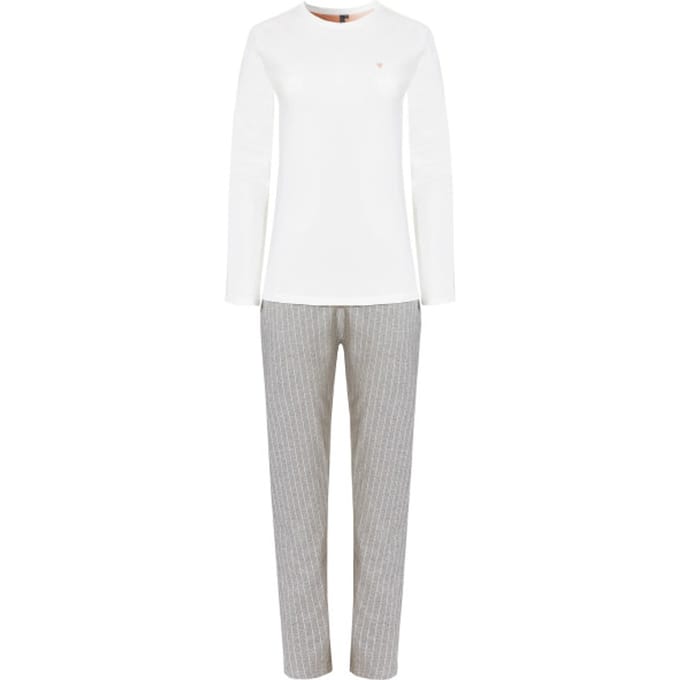 By Louise Dames pyjama set lang wit/grijs gestreept