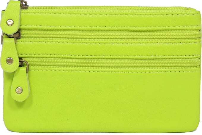 Lime portemonneetje van leder - met ritsen - limegr15