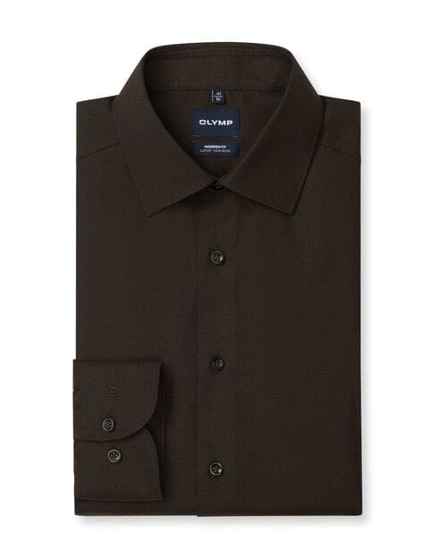 OLYMP Luxor Overhemd, Modern Fit, New Kent, Zwart-Bruin