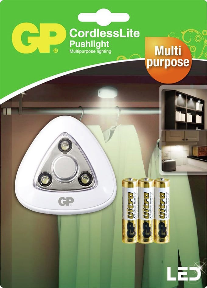 GP Led lamp pushlight inclusief 3 aaa batterijen