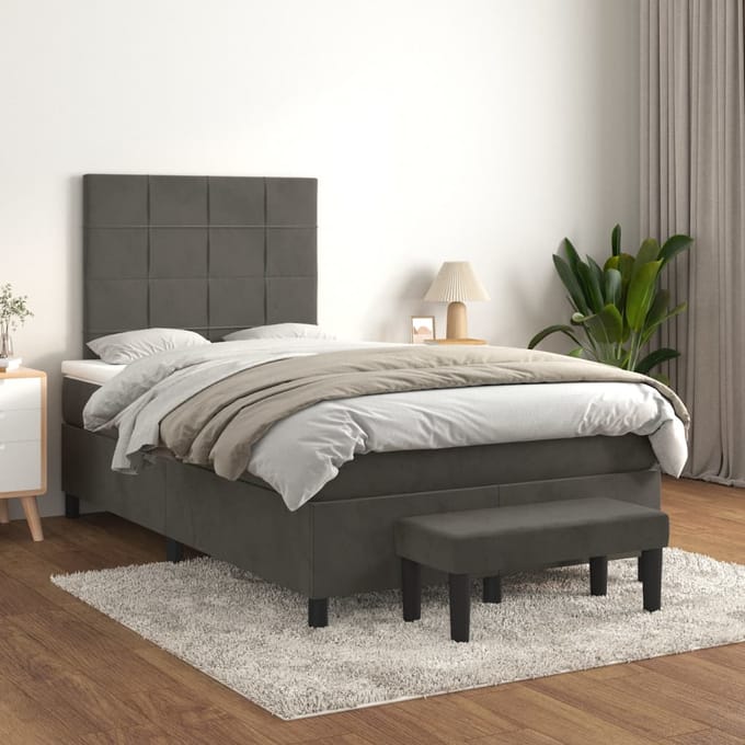 vidaXL - Boxspring - met - matras - fluweel - donkergrijs - 120x200 - cm