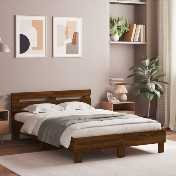 Bedframe met hoofdeinde en LED bruin eikenkleur 120x190 cm