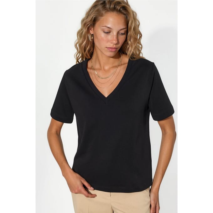 V-hals Effen Regular Fit Katoenen T-shirt