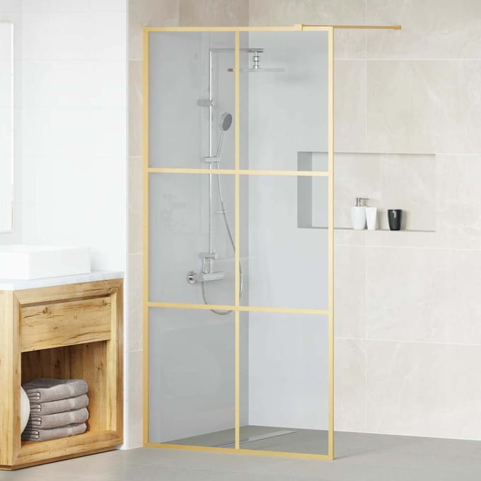 vidaXL - Inloopdouchewand - Goud - 100 - x - 195 - cm - gehard - glas