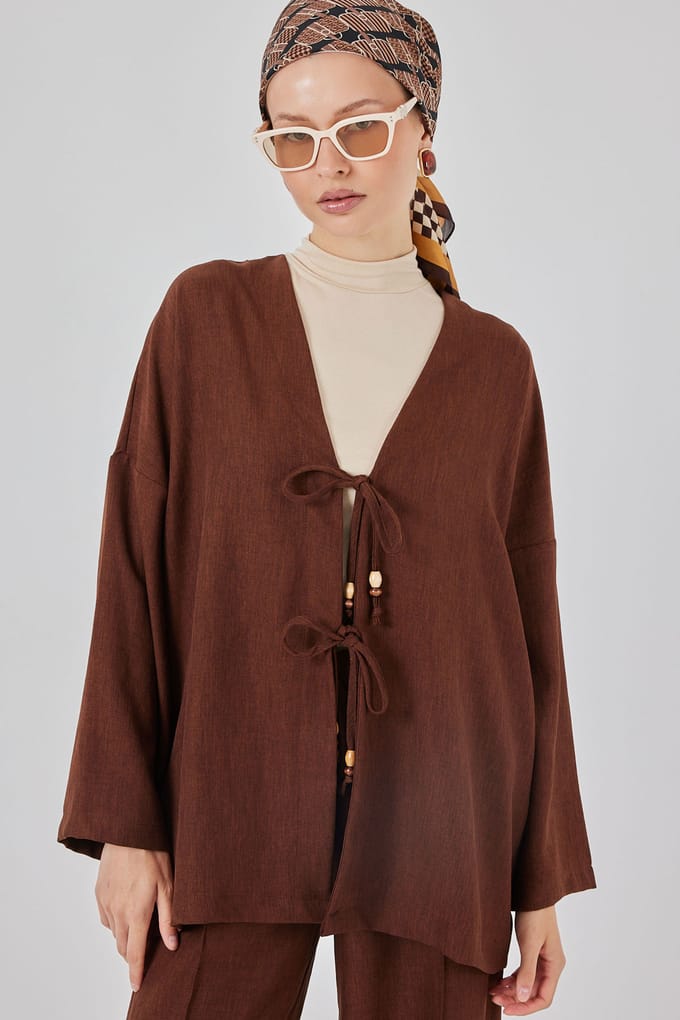 V-hals cardigan en brede broek set