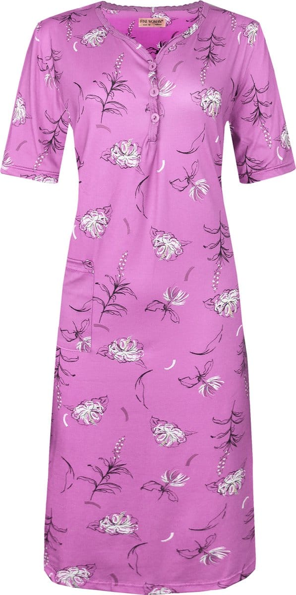 Dames nachthemd gebloemd roze M