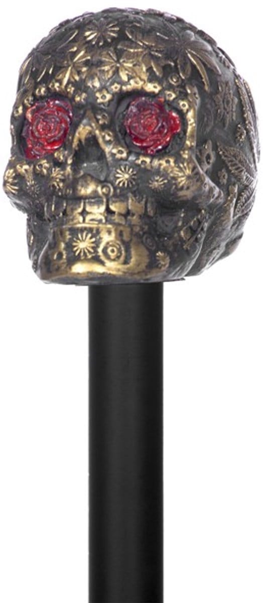 Wandelstok - Sugar Skull met Bloemen Deluxe - Goud