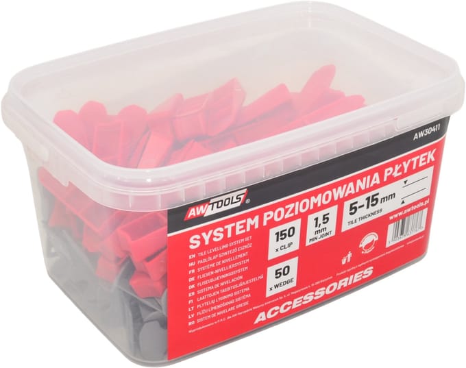 AWTOOLS Systeem - Tegelniveau - 1,5mm - 150+50 stuks - Grijs/Rood