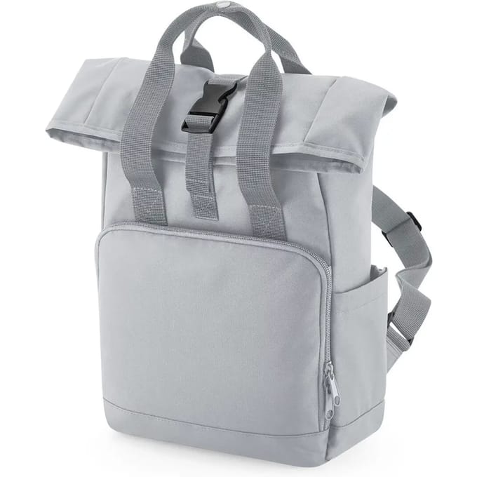 Recycled Mini Twin Handle Roll-Top Backpack BagBase Junior - 9 Liter Light Grey