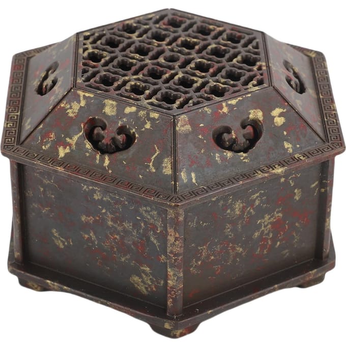 Porte-encens Vintage Motif Gravé Boîte Hexagonale pour Brûler l'Encens pour Cône Bâtonnet gray
