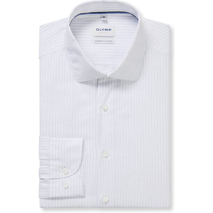 OLYMP Level Five garment washed Overhemd, Body Fit, Kent, Lichtgrijs