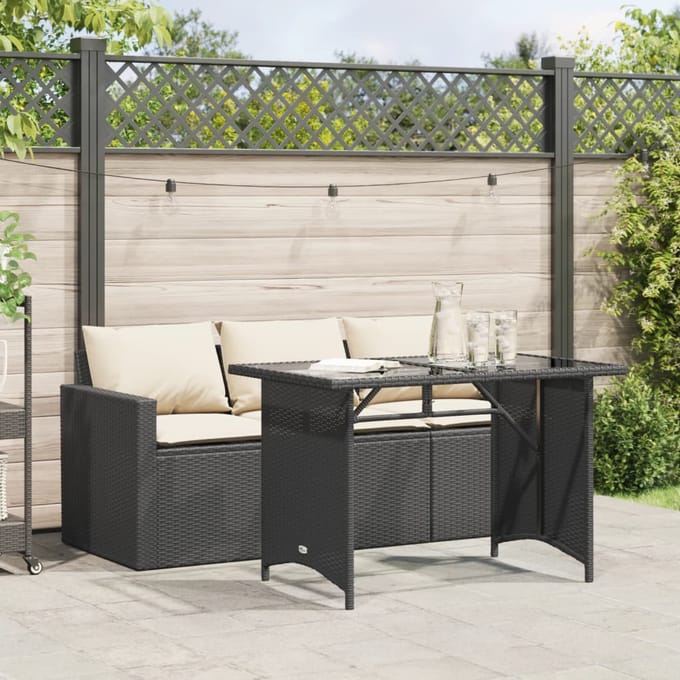 vidaXL - 2-delige - Tuinset - met - kussens - poly - rattan - zwart