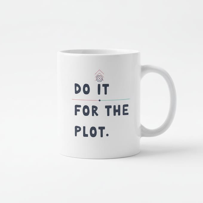 Inspirerende Tekst Mok 330 ml – “Do It for the Plot” Minimalistische Koffie- & Theemok Cadeau