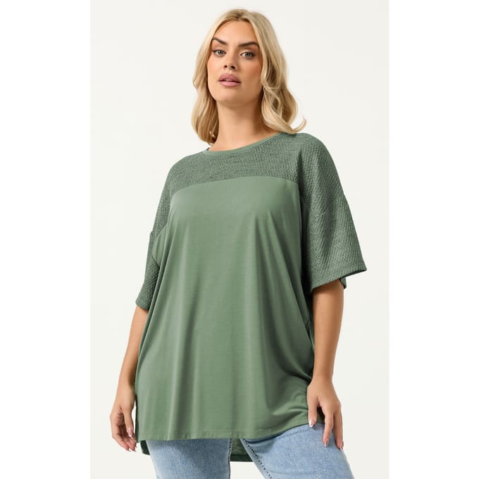 Yours Kakigroen Oversized Tshirt Met Geweven Paneel Size 42