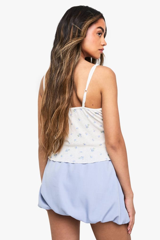 boohoo Dames Ditsy Bedrukte Mesh Cami | White | Maat: 12
