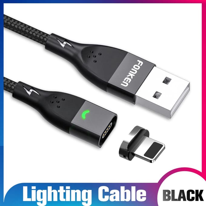 Câble magnétique bi fonction charge rapide pour téléphone portable USB 1M IOS Cable+Plug noir
