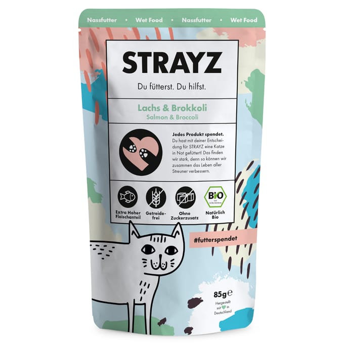 6x 85g STRAYZ Bio Pouch Zalm & Broccoli Nat Kattenvoer