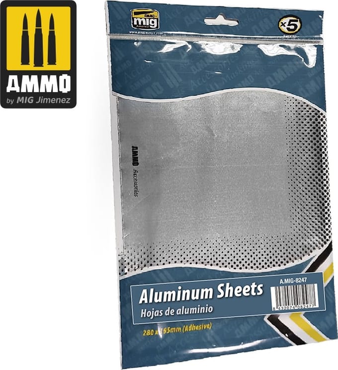 AMMO by Mig Jimenez Modelbouwdecoratie - MIG 8247 Aluminium Sheets 280x195mm - 5pc Folie