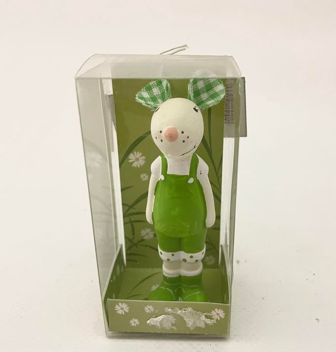 J-Line muisje wit/groen "mannetje" 4x2x8cm
