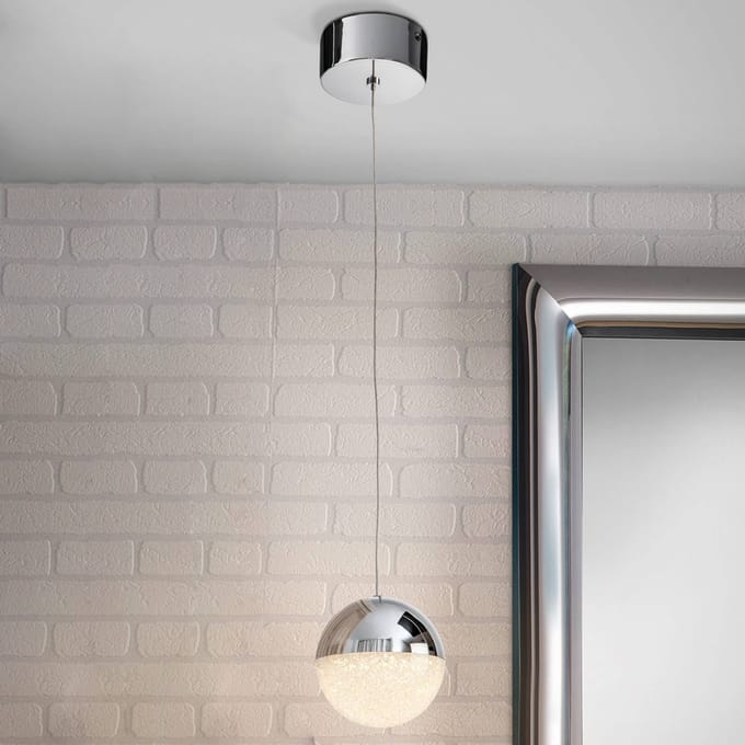 Schuller Valencia LED hanglamp Sphere, chroom, 1-lamp, Ø 12 cm