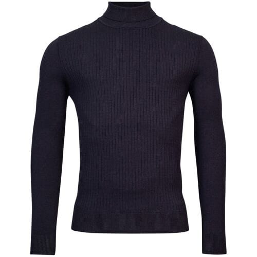 Thomas Maine Trui High Neck Uni Subtle Knit Rib Pattern Navy / male