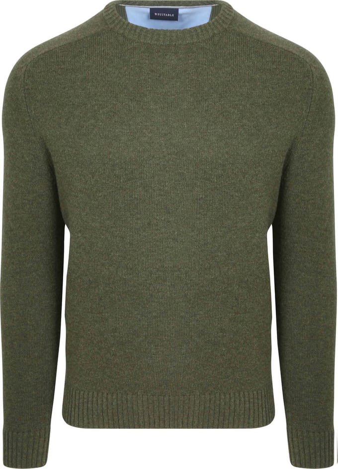 Suitable Lamswol Trui Ronde Hals Olijfgroen - Maat XL - Heren - Pullover - Sweater