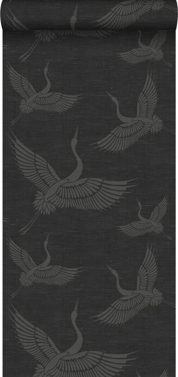 Origin Wallcoverings behang kraanvogels donkergrijs - 347760 - 0,53 x 10,05 m