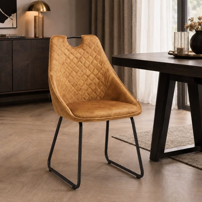 Eetkamerstoel Simon – Velvet – Geruit patroon - Gold