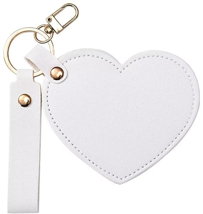 Make-up Spiegel Sleutelhanger Hart Wit – Compacte Zakspiegel Dames – Leren Mini Spiegel – Sleutelhanger Spiegel – Cadeau voor Vrouwen