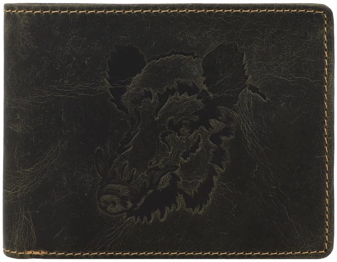 GREENBURRY portemonnee Vintage Animal Collection Wallet Olive Wild Boar donkergroen