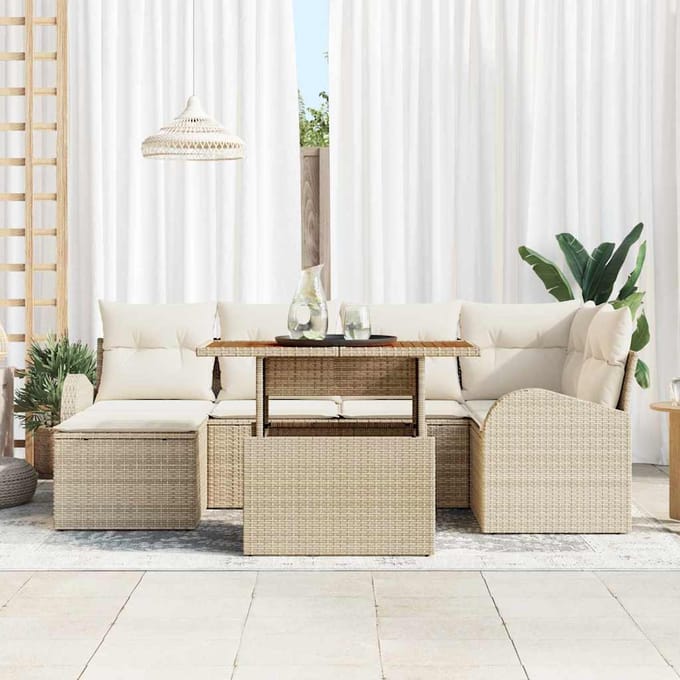 vidaXL - Tuinbank - Set - 7 - st - beige - en - crèmekleurig