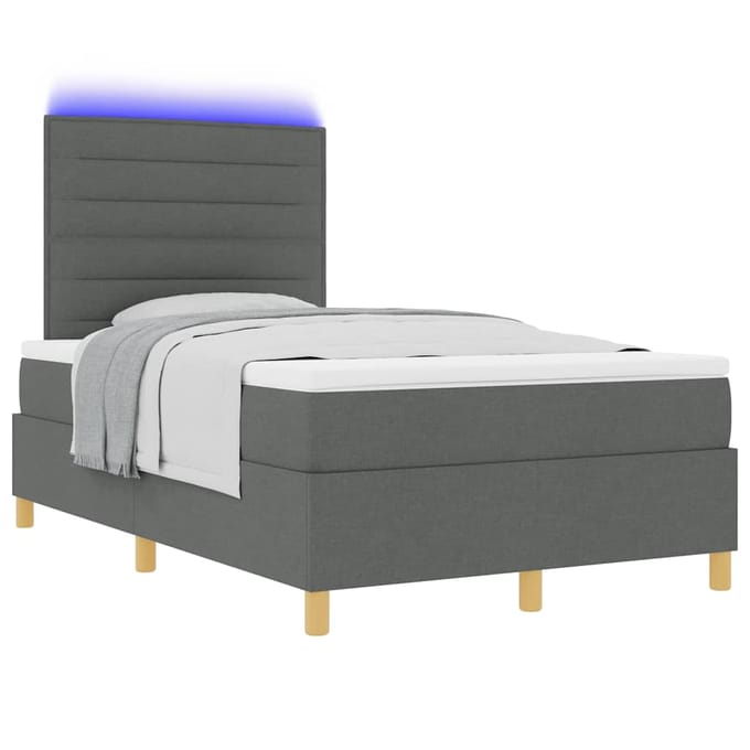 vidaXL - LED - Box - Spring - Bed - met - hoofdeinde - Donkergrijs - 120 - x - 190 - cm - Stof