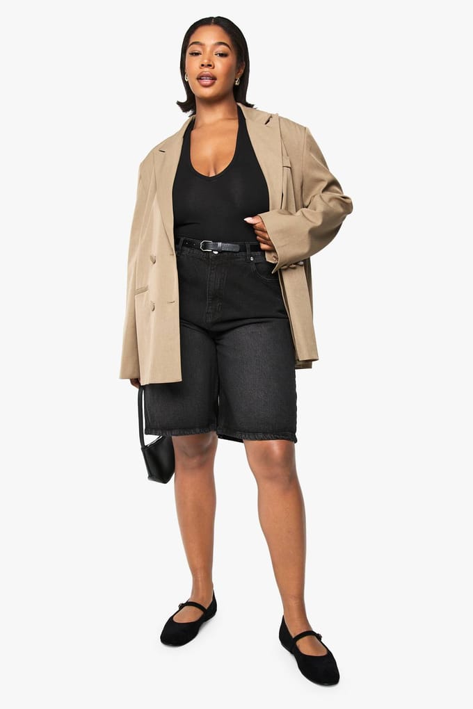 boohoo Dames Plus Denim Jort | Washed Black | Maat: 46