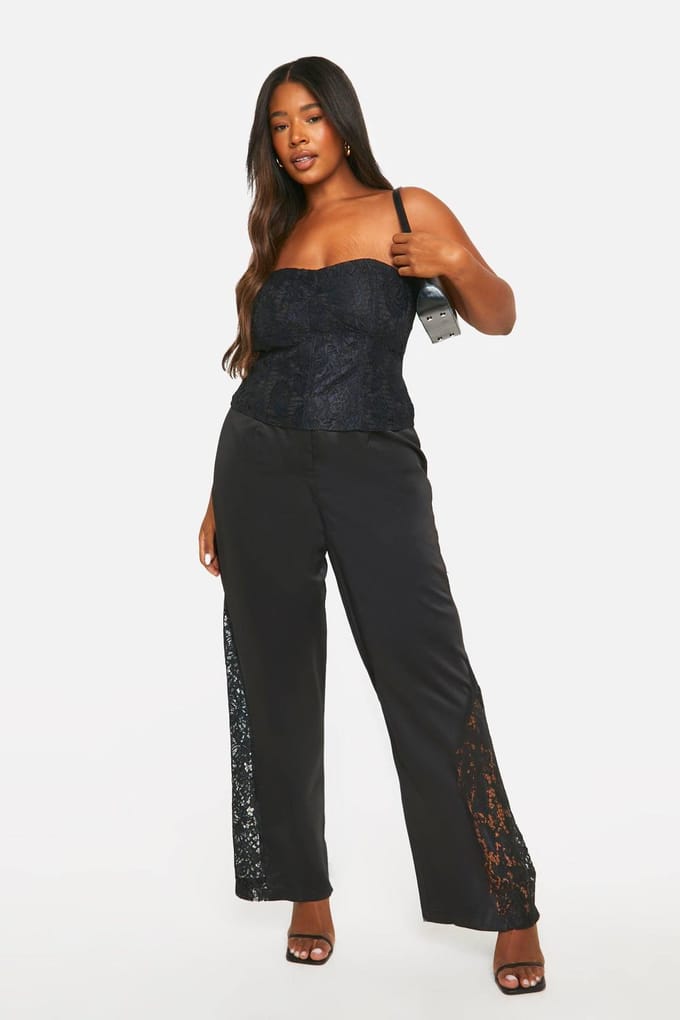 boohoo Dames Plus Bandeau Kanten Korset Top | Zwart | Maat: 54