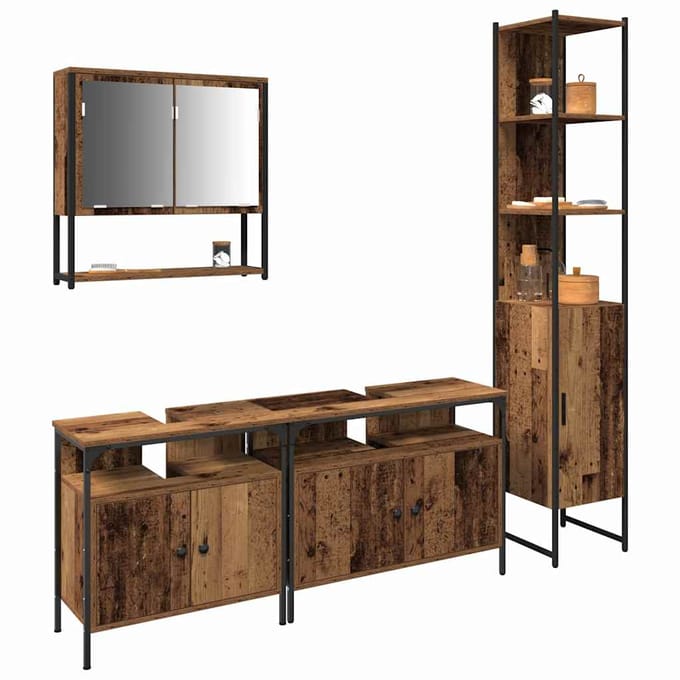 vidaXL - Badkamermeubel - Set - 4 - st - Oud - Hout - Bewerkt - hout
