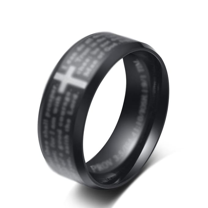 Bague Anneau Croix Inspirante Européenne et Américaine Acier Titane Écriture 13# black