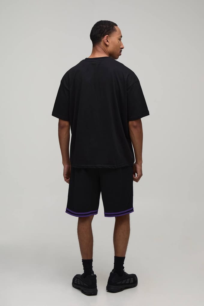 Heren Ster Applicatie Oversized T-shirt & Basketbalshort Set | Black | Size Medium