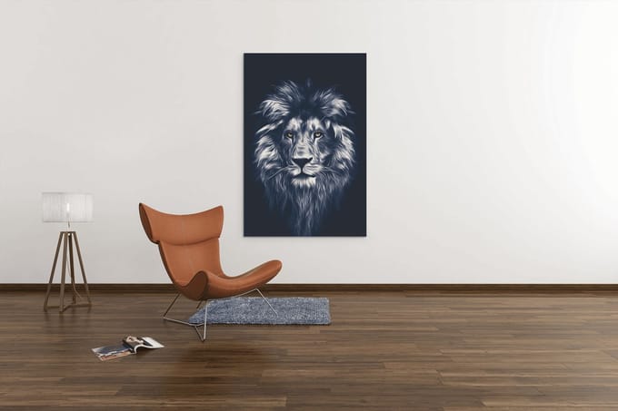 Canvas Schilderij -Dieren - Leeuw portret - Grijs - 90x60x2 cm