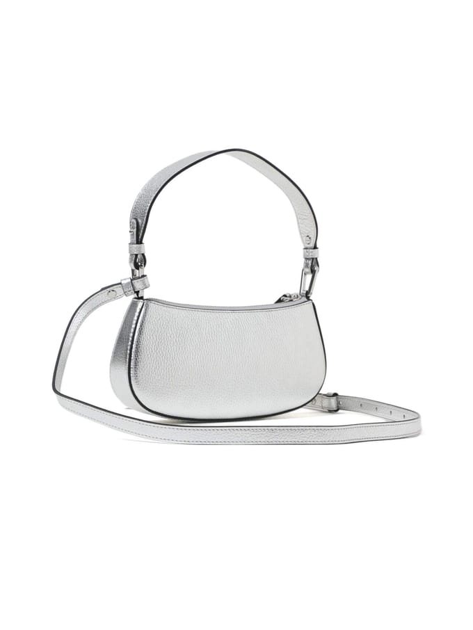COCCINELLE Leren Schoudertas Avondtas Merveille Mini Bag Silver Zilverkleurig