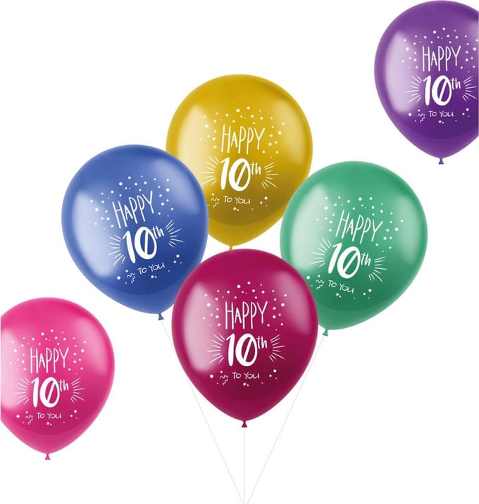 Ballonnen Shimmer 10 Jaar Meerkleurig 33cm - 6 stuks