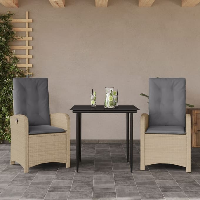 vidaXL - 3-delige - Tuinset - met - kussens - poly - rattan - gemengd - beige