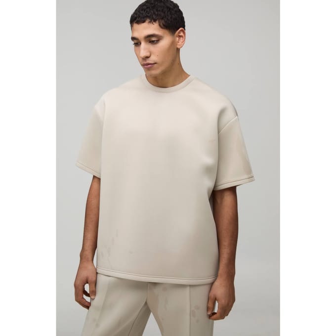 Oversized Bonded Scuba T-shirt | Stone | Size Medium