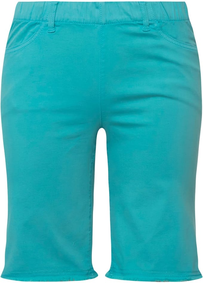 Ulla Popken - Dames - Bermuda gerafelde zoom elastische tailleband - Diepaqua - Maat 60