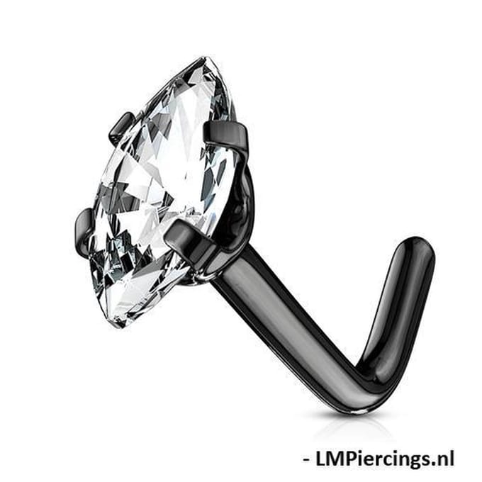 Neuspiercing Marquise ovale steen high quality 0.8x6x2.5 - zwart - LMPiercings