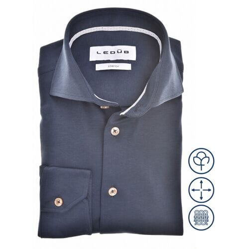 Ledûb Overhemd Slim Uni Color Cotton Tricot Donker Blauw / male