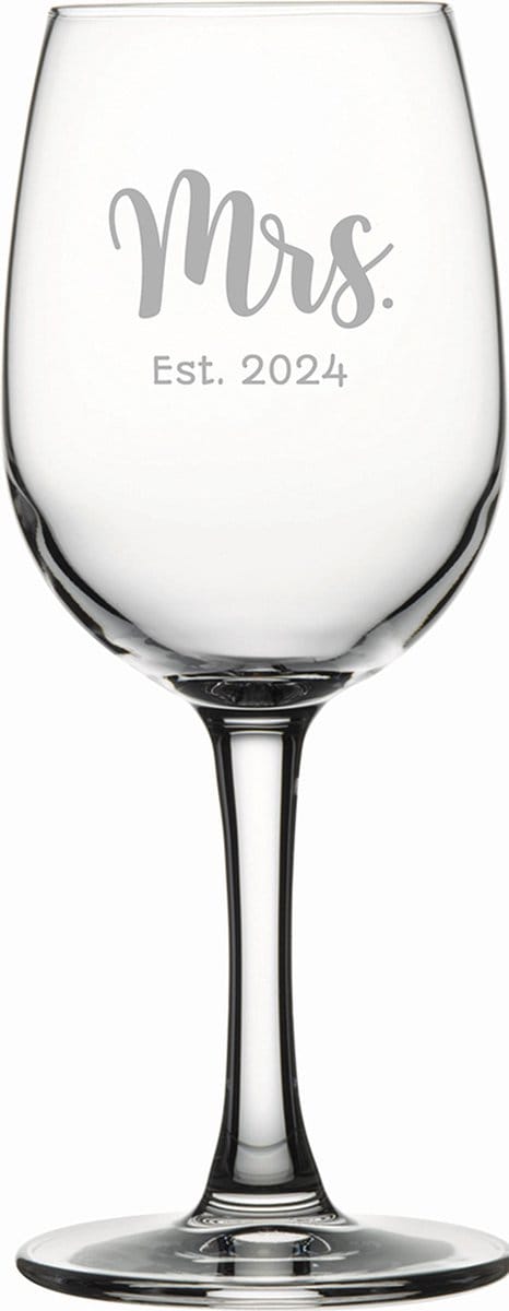 Gegraveerde witte wijnglas 26cl Mrs. Est. 2024