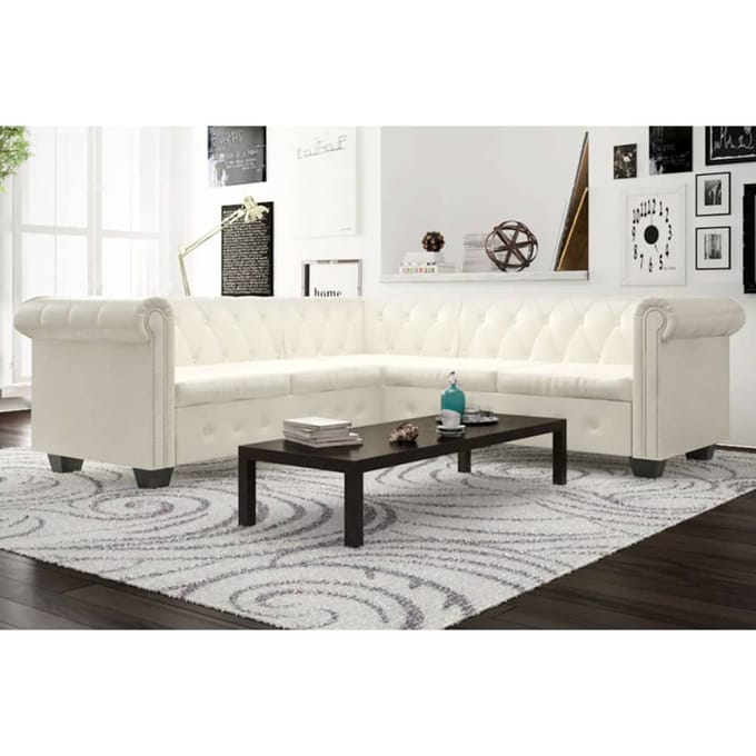 vidaXL - Hoekbank - 5-zits - Chesterfield-stijl - kunstleer - wit