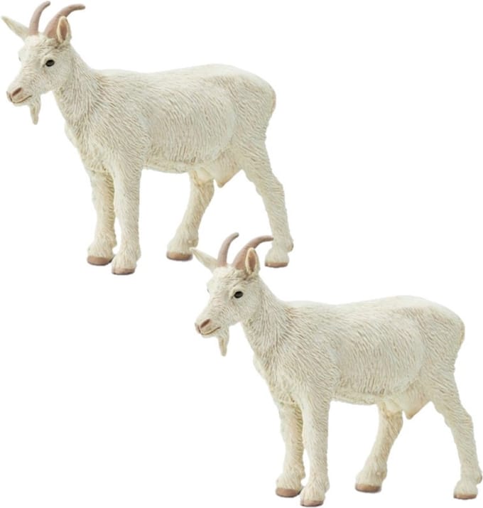 Safari LTD Speelgoed geit - Set van 2x stuks - boerderij dieren - 8 cm - speel figuur - wit - PVC